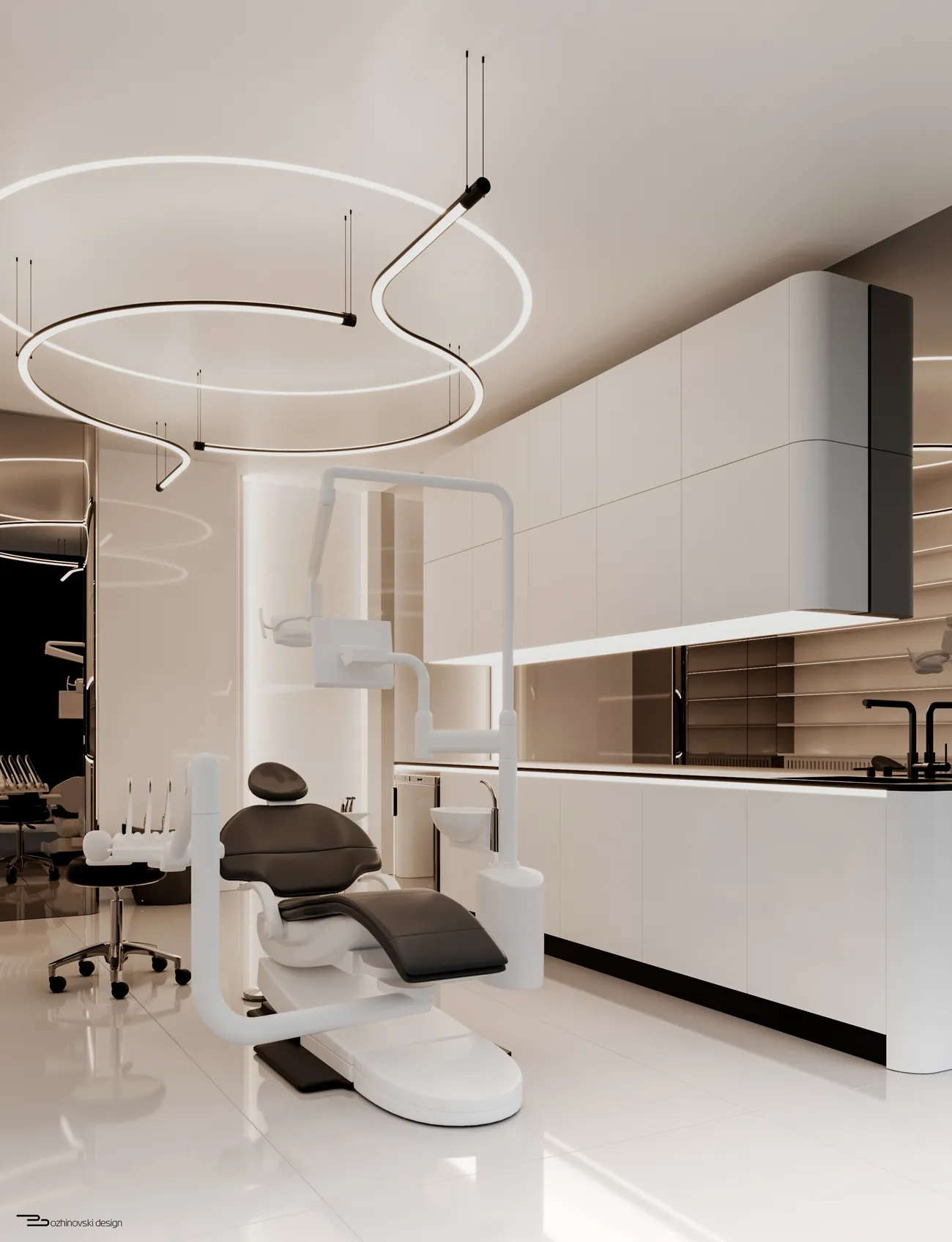 Treatment bay with circular suspended light ring