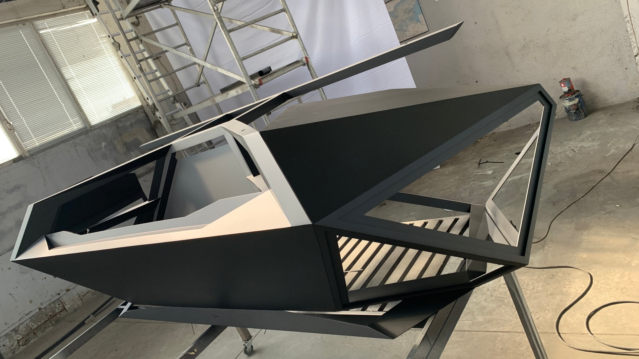 The desk during finishing in the workshop