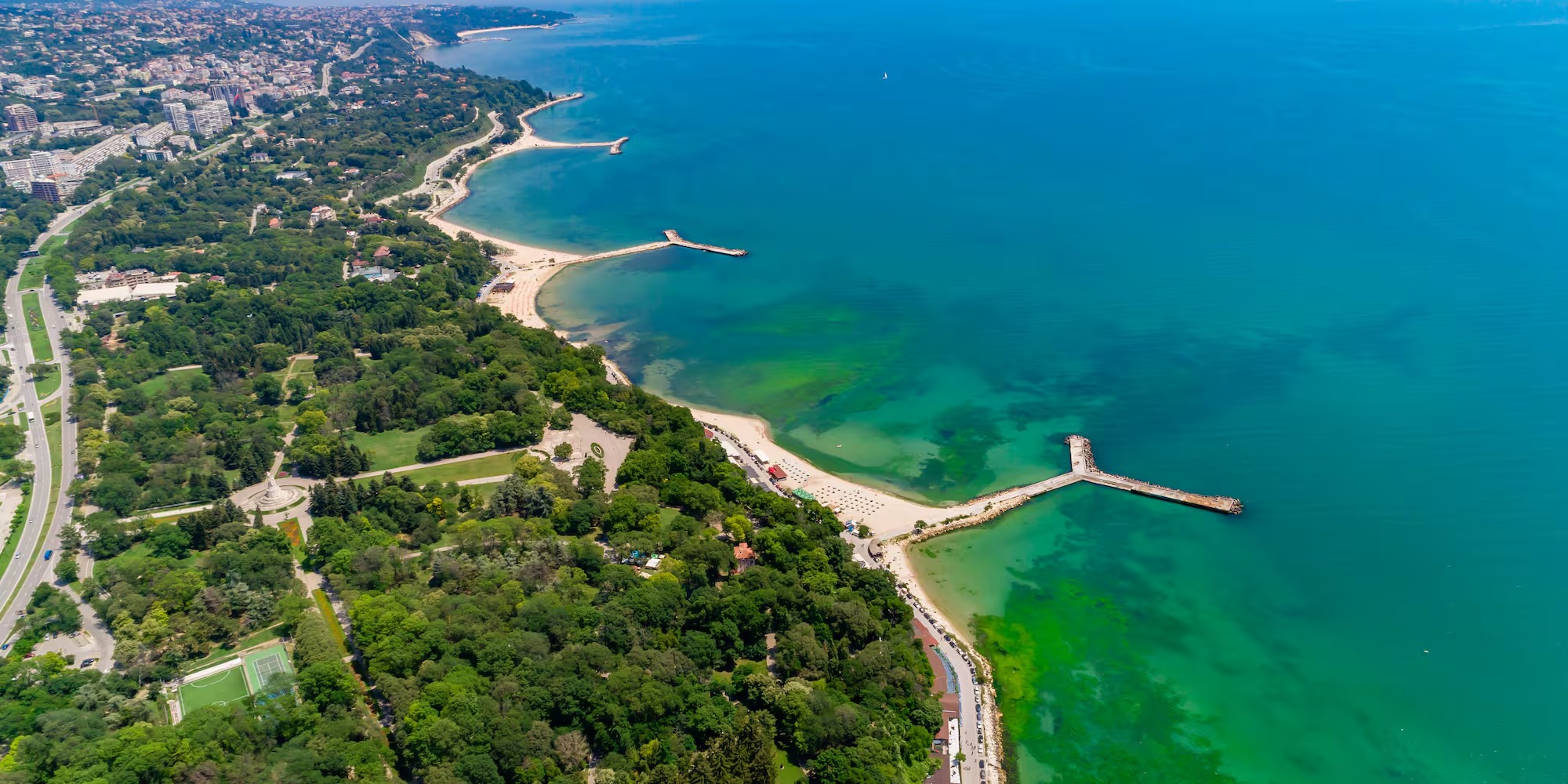The Sea Garden and the Black Sea coast in Varna, seen from above